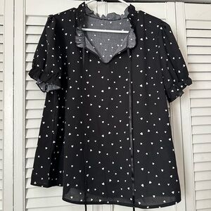 SHEIN Black and White Ruffled Tie Front Blouse